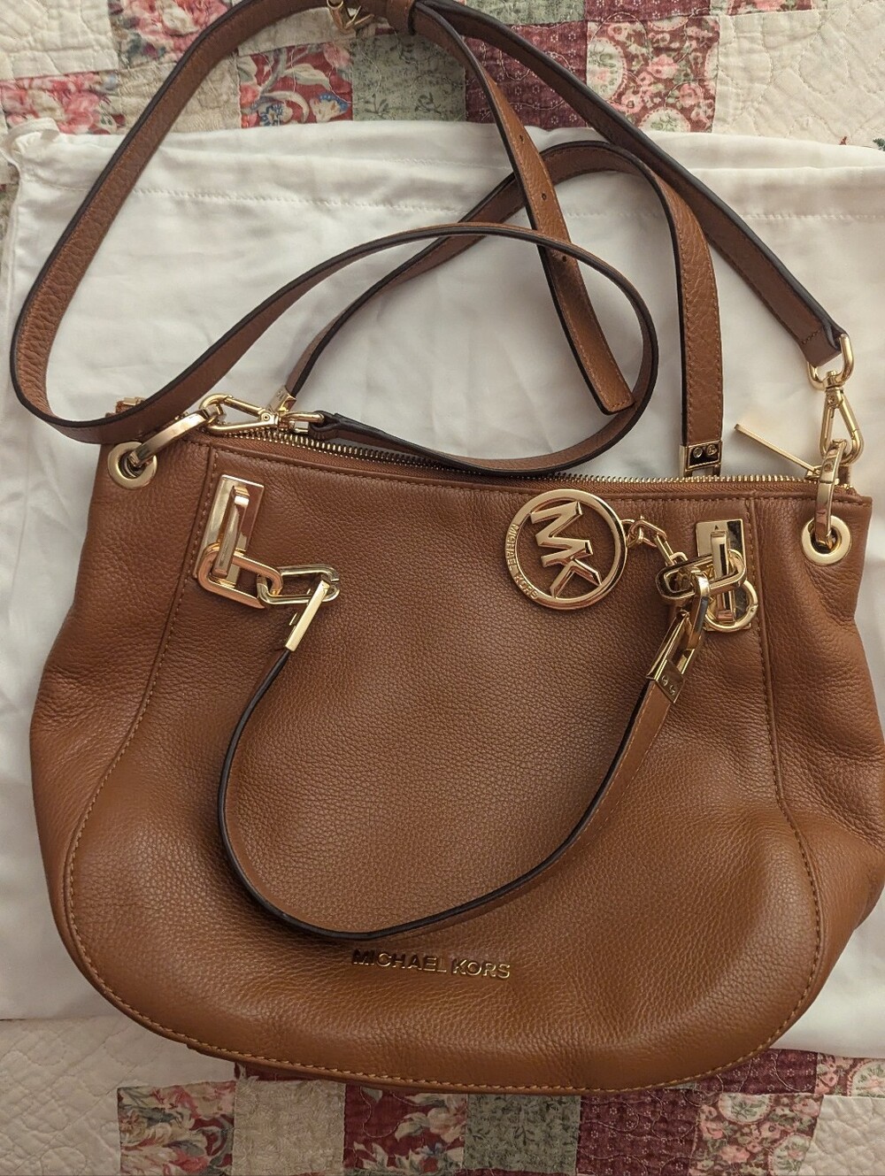 Michael Kors Tan Pebbled Leather Shoulder Bag with Gold Hardware